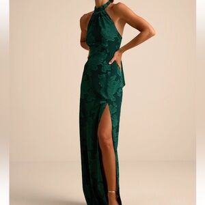Lulu's Forest Green Halter Maxi Dress